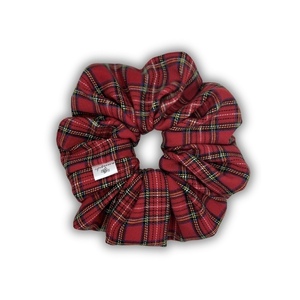 Red plaid XL scrunchie - ύφασμα, για τα μαλλιά, λαστιχάκια μαλλιών