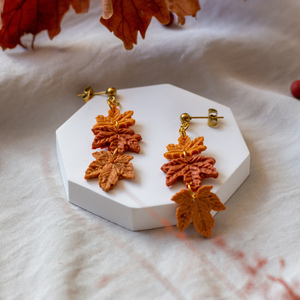 Maple Leaves | Χειροποίητα σκουλαρίκια πηλού - επιχρυσωμένα, πηλός, λουλούδι, ατσάλι, boho - 3