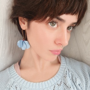 Σκουλαρίκια "Fairy Wings'' - πηλός, λουλούδι, ατσάλι, boho, γάντζος - 5