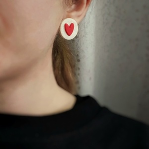 Heart Studs | Χειροποίητα σκουλαρίκια πηλού - πηλός, ατσάλι, boho - 3
