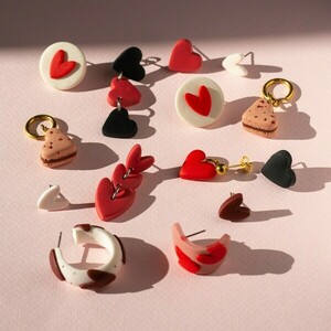 Heart Studs | Χειροποίητα σκουλαρίκια πηλού - πηλός, ατσάλι, boho - 4