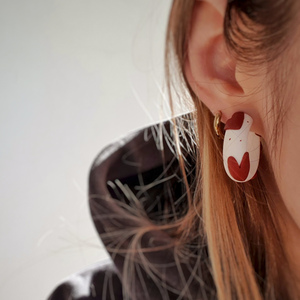 Heart Hoops | Χειροποίητα κρικάκια πηλού - πηλός, μικρά, ατσάλι, boho, καρφάκι - 2