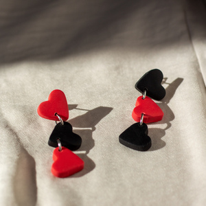 Heart Dangles | Χειροποίητα σκουλαρίκια πηλού - πηλός, μακριά, ατσάλι, καρφάκι - 3
