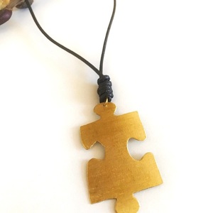 "Puzzle" Χειροποίητο ορειχάλκινο Μενταγιόν - δέρμα, ορείχαλκος, μακριά, μπρούντζος - 3