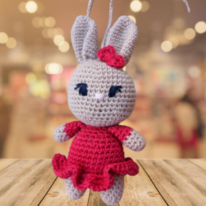 ΚΟΥΝΕΛΑΚΙ ΚΟΚΚΙΝΟ ΦΌΡΕΜΑ 15cm - λούτρινα, amigurumi, για παιδιά - 3