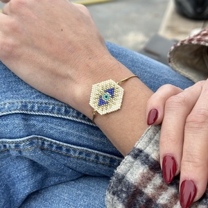 Miyuki bracelet eye - μάτι, χάντρες, miyuki delica, χεριού, αυξομειούμενα - 2