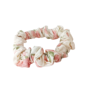 Scrunchie φλοράλ ποπλίνα μπεζ - ύφασμα, λαστιχάκια μαλλιών - 2