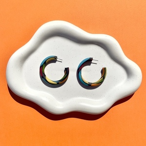 Colorful Hoops | Χειροποίητα σκουλαρίκια πηλού - πηλός, ατσάλι, boho, μεγάλα, καρφάκι - 3