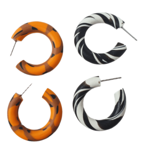 Zebra & Leopard Hoops | Χειροποίητα μικρά κρικάκια πηλού - πηλός, μικρά, ατσάλι, boho, καρφάκι