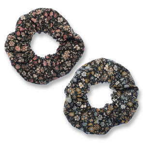 Scrunchie με φλοράλ σχέδιο σε δύο χρώματα - ύφασμα, λαστιχάκια μαλλιών