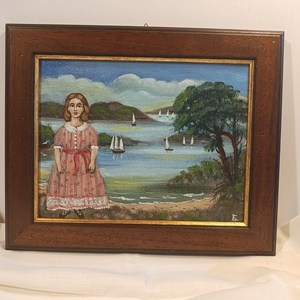 Folk art girl - ακρυλικό, πίνακες σε καμβά, πίνακες με τοπίο - 2