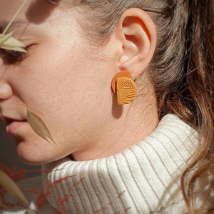 Textured Studs | Χειροποίητα σκουλαρίκια πηλού - πηλός, λουλούδι, ατσάλι, boho, μεγάλα - 2