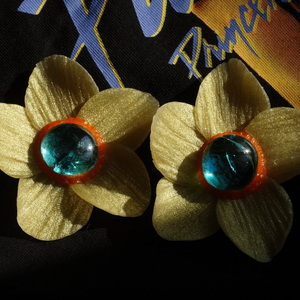 Σκουλαρίκια "Amber Daisy" - γυαλί, πηλός, λουλούδι, boho, μεγάλα - 4