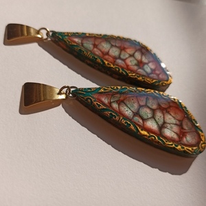 Σκουλαρίκια "Butterfly" - ρητίνη, πηλός, ατσάλι, boho, μεγάλα - 3