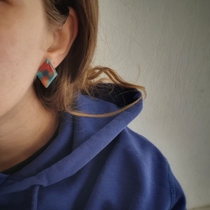 Geometric Resin Studs | Χειροποίητα σκουλαρίκια ρητίνης - γυαλί, ρητίνη, ατσάλι, boho, μεγάλα - 2