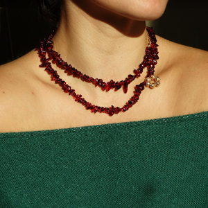 Κολιέ "Red Wine Supernova" - ημιπολύτιμες πέτρες, ατσάλι, boho - 3