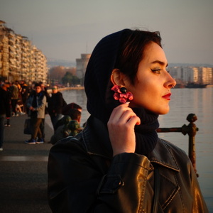 Σκουλαρίκια "Ladybird" - γυαλί, πηλός, λουλούδι, ατσάλι, μεγάλα - 5