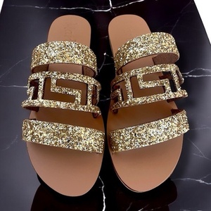 Luxurious Glitter leather sandals : Hazel - δέρμα, φλατ, slides - 2