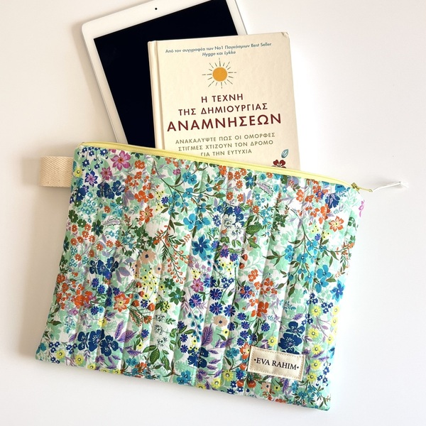 Καπιτονέ χειροποίητο τσαντάκι spring floral - ύφασμα, φλοράλ, all day, χειρός - 2