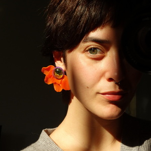 Σκουλαρίκια "Solar Bloom" - γυαλί, πηλός, λουλούδι, boho, μεγάλα - 4