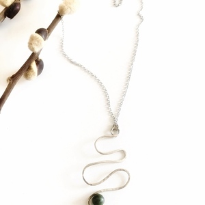 "Whimsy wire" Μενταγιόν από αλπακά - αλυσίδες, αλπακάς, χάντρες, minimal, ρετρό - 3