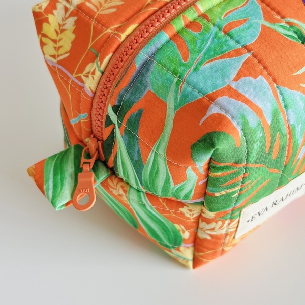 Νεσεσέρ μπαουλάκι σε μεσαίο μέγεθος, tropical leaves orange - ύφασμα, χειρός, καλλυντικών, ταξιδίου - 3