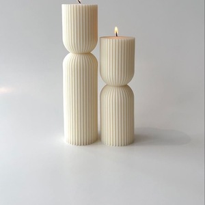 Set Ribbed Pillar Candles με Σατέν Φιόγκο - αρωματικά κεριά - 3