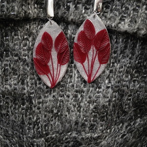 Σκουλαρίκια "Burgundy Twillight" - ρητίνη, πηλός, ατσάλι, boho, μεγάλα - 2