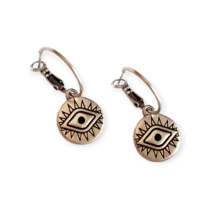 Σκουλαρίκια Κρίκοι Επάργυροι από Ατσάλι "Boho Eyes" - ορείχαλκος, μικρά, ατσάλι, boho, καρφάκι