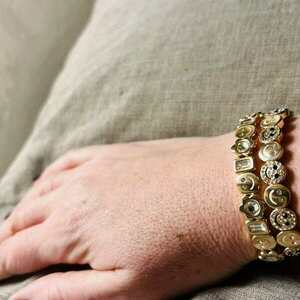 Smiley gold bracelet with flowers - νονά, ατσάλι, boho, σταθερά, χεριού - 3