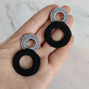Σκουλαρίκια καρφωτά διπλός κύκλος macrame - μακραμέ, κορδόνια - 2
