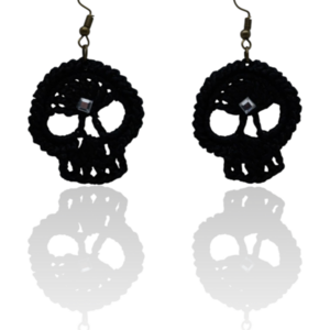 Πλεκτά σκουλαρίκια με βελονάκι "Mini skulls " - νήμα, μικρά, γάντζος, πλεκτά - 3
