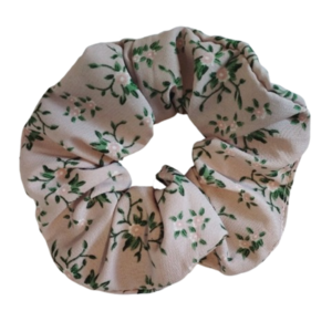 Light Pink floral scrunchie - ύφασμα, λαστιχάκια μαλλιών