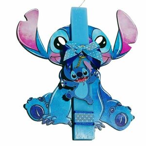 Πασχαλινή λαμπάδα Stitch με ξύλινο μπρελόκ και πλάτη - λαμπάδες, σετ, για παιδιά, για εφήβους, ήρωες κινουμένων σχεδίων - 3