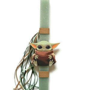 Χειροποίητη αρωματική λαμπάδα baby Yoda, 30 εκατοστά. - λαμπάδες, για παιδιά, για ενήλικες, για εφήβους, για μωρά