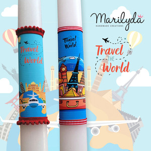 Αρωματική λαμπάδα "Travel the World" λευκό κερί 30εκ. - κορίτσι, λαμπάδες, αεροπλάνο, για ενήλικες, για εφήβους - 3