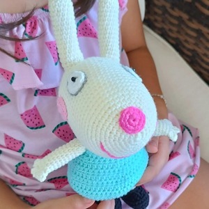 Kουνελίτσα Rebecca rabbit, πλεκτή χειροποίητη amigurumi ύψους 25 εκ. - κορίτσι, αγόρι, λούτρινα, κουνελάκι, δώρο γεννεθλίων - 2