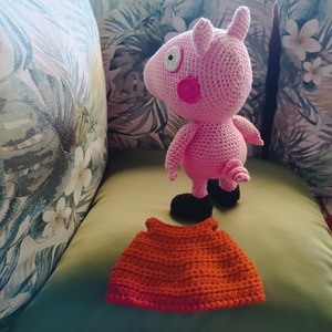 Γουρουνίτσα Peppa pig , πλεκτή χειροποίητη amigurumi ύψους 20 εκ. - κορίτσι, αγόρι, λούτρινα, amigurumi, δώρο γεννεθλίων - 5