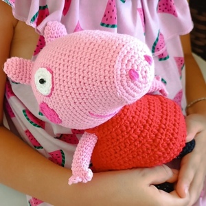 Γουρουνίτσα Peppa pig , πλεκτή χειροποίητη amigurumi ύψους 20 εκ. - κορίτσι, αγόρι, λούτρινα, amigurumi, δώρο γεννεθλίων - 2