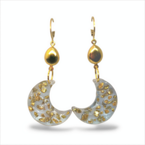 Σκουλαρίκια ρητίνης Luna - γυαλί, ατσάλι, boho, γάντζος