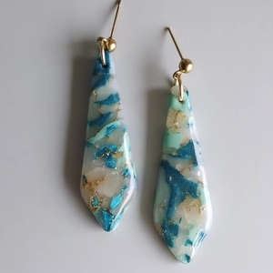 Σκουλαρίκια κρεμαστά δάκρυ Marble Blue - ρητίνη, πηλός, ατσάλι - 4