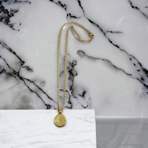 Phaistos disc gold - Aτσάλινη αλυσίδα με επιχρυσωμένο μοτίφ δίσκος της Φαιστού - επιχρυσωμένα, ατσάλι, φλουριά, αρχαιοελληνικό - 2