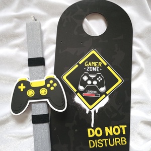 Χειροποίητη αρωματική λαμπάδα gamer zone - do not disturb με διακοσμητική ξύλινη βάση 25 cm - αγόρι, λαμπάδες, σετ, για παιδιά, για εφήβους - 3