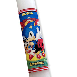 Λαμπάδα SONIC με το όνομα του παιδιού, λευκό κερί 30εκ - αγόρι, λαμπάδες, για παιδιά, προσωποποιημένα, games