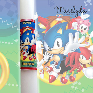 Λαμπάδα SONIC με το όνομα του παιδιού, λευκό κερί 30εκ - αγόρι, λαμπάδες, για παιδιά, προσωποποιημένα, games - 3