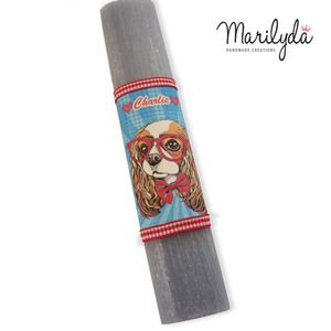 Αρωματική λαμάδα pet cavalier με όνομα 20cm - chevalier, λαμπάδες, σκυλάκι, ζωάκια, προσωποποιημένα - 3