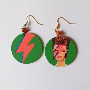 Σκουλαρίκια Bowie's Earrings - ζωγραφισμένα σε ξύλο διαμέτρου 4cm - ξύλο, μακριά, μικρά, boho