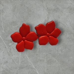 Flower earrings - πηλός, λουλούδι, ατσάλι, boho, μεγάλα - 2