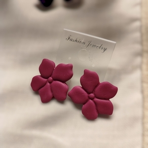 Flower earrings - πηλός, λουλούδι, ατσάλι, boho, μεγάλα - 4