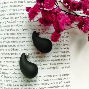 Ακρυλικό σκουλαρίκι σταγόνα 1,6x3 cm μαύρο - σταγόνα, ατσάλι, μεγάλα - 3
